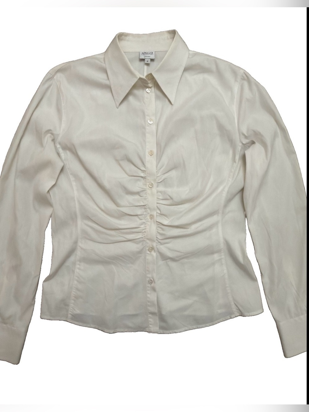 Vintage Armani Collezioni Ruched Blouse Ivory Size 8 IT 44 Made in Italy